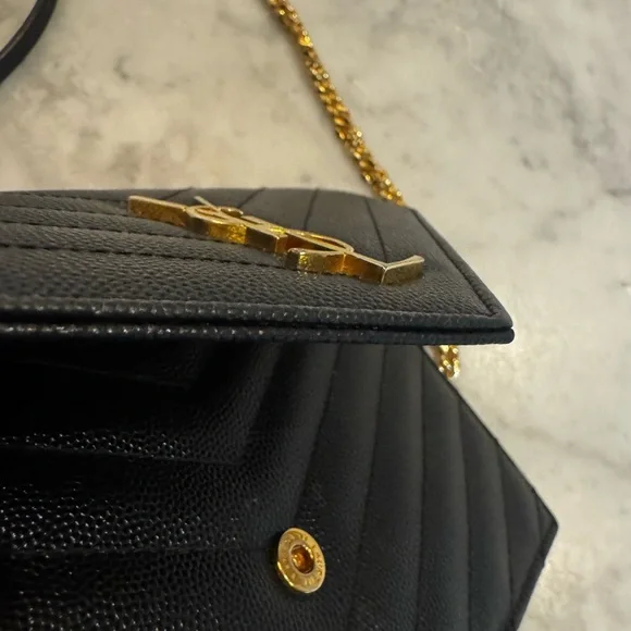 Yves Saint Laurent Black Clutch/Crossbody with Gold Chain - Picture 6 of 8